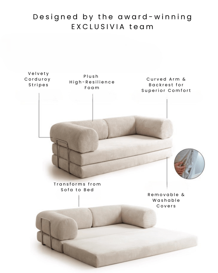 LUMI Corduroy Convertible Sofa Bed - Exclusivia