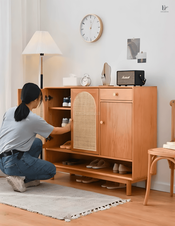 NATHAN Rattan Shoe Cabinet Rack - Exclusivia