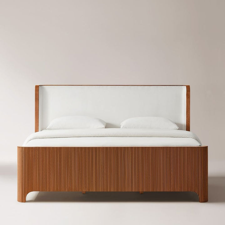 Runa Fluted Solid Oak Bed, Queen & King - Exclusivia