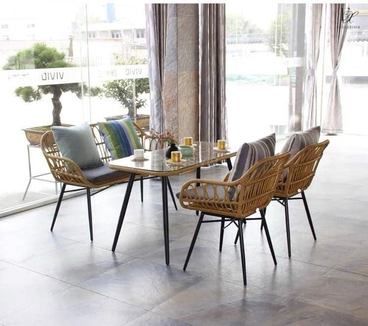LAROI Outdoor Rattan Dining Table & Bench - Exclusivia