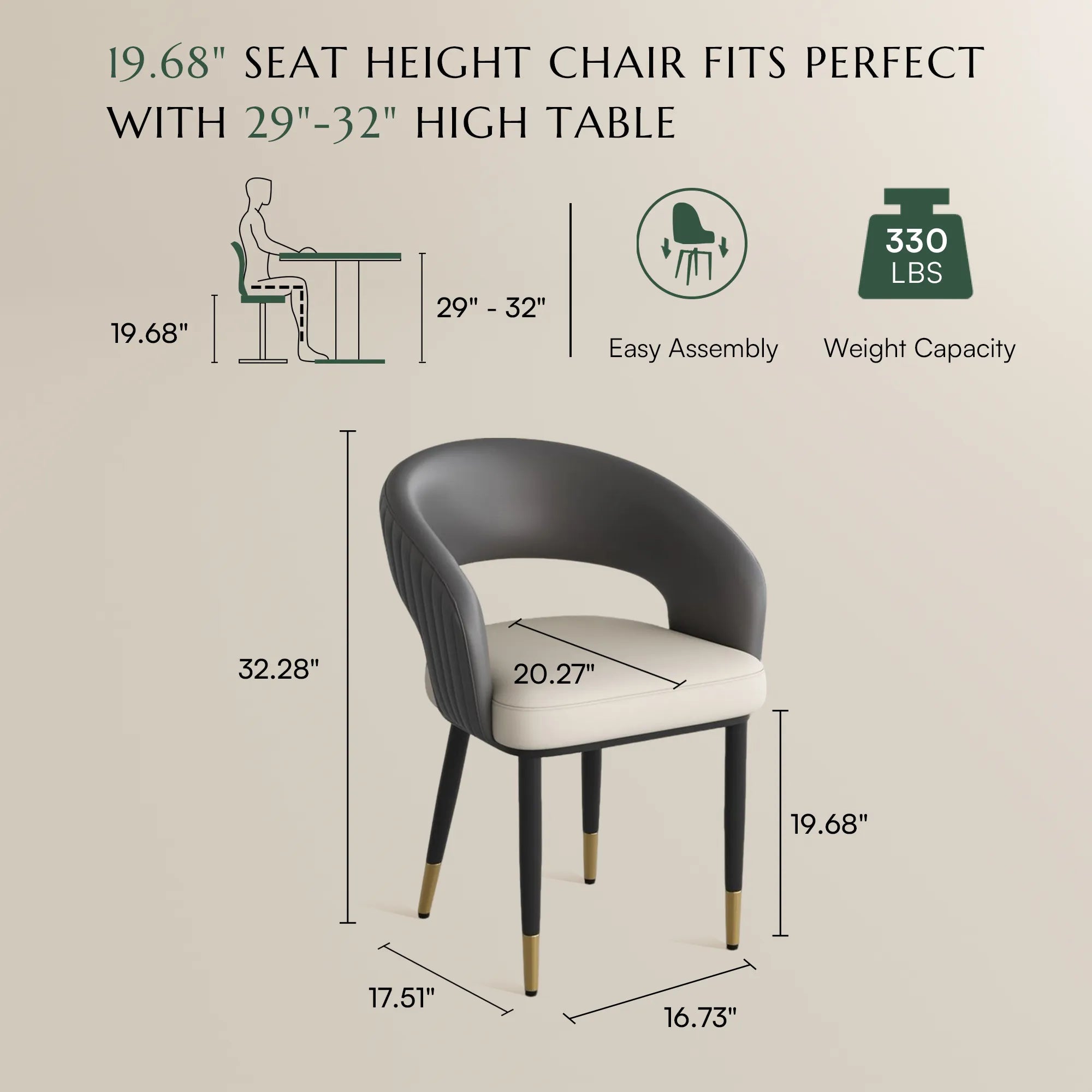 Beige & Gray PU Leather / 22.83 x 22.44 x 32.28 inch / 2 Pieces