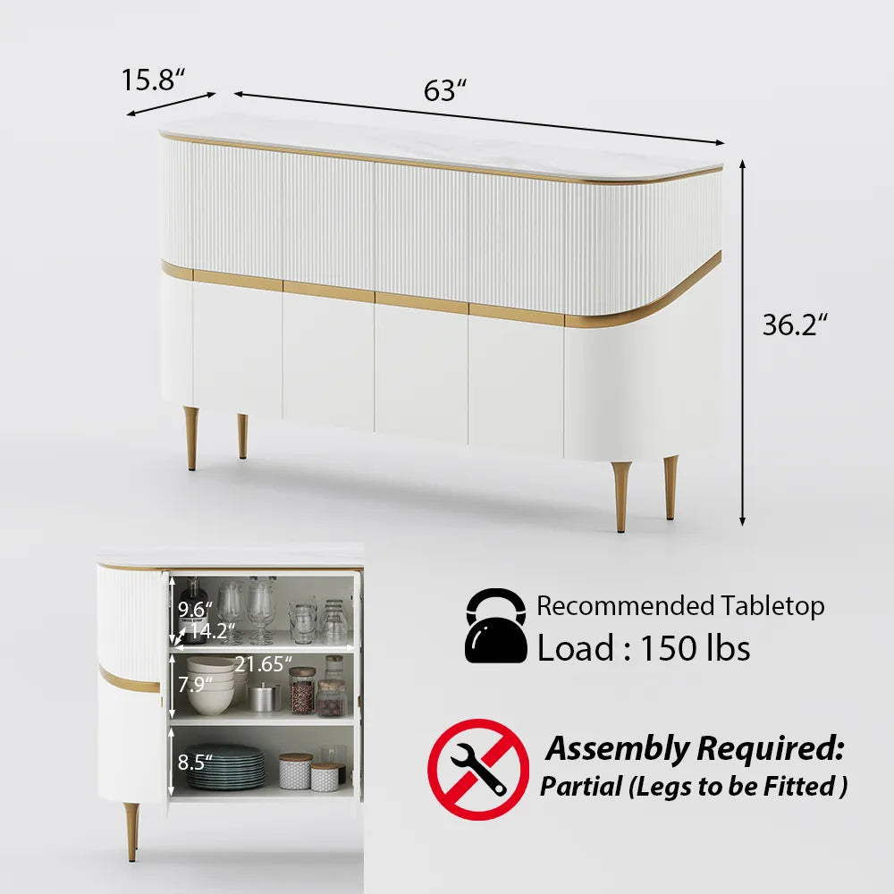 White & Gold / 62.99 x 15.75 x 36.22 inch / Glossy Sintered Stone