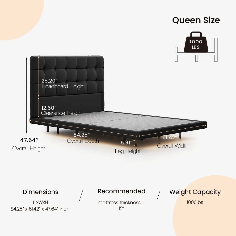 Black / Queen Size / PU Leather