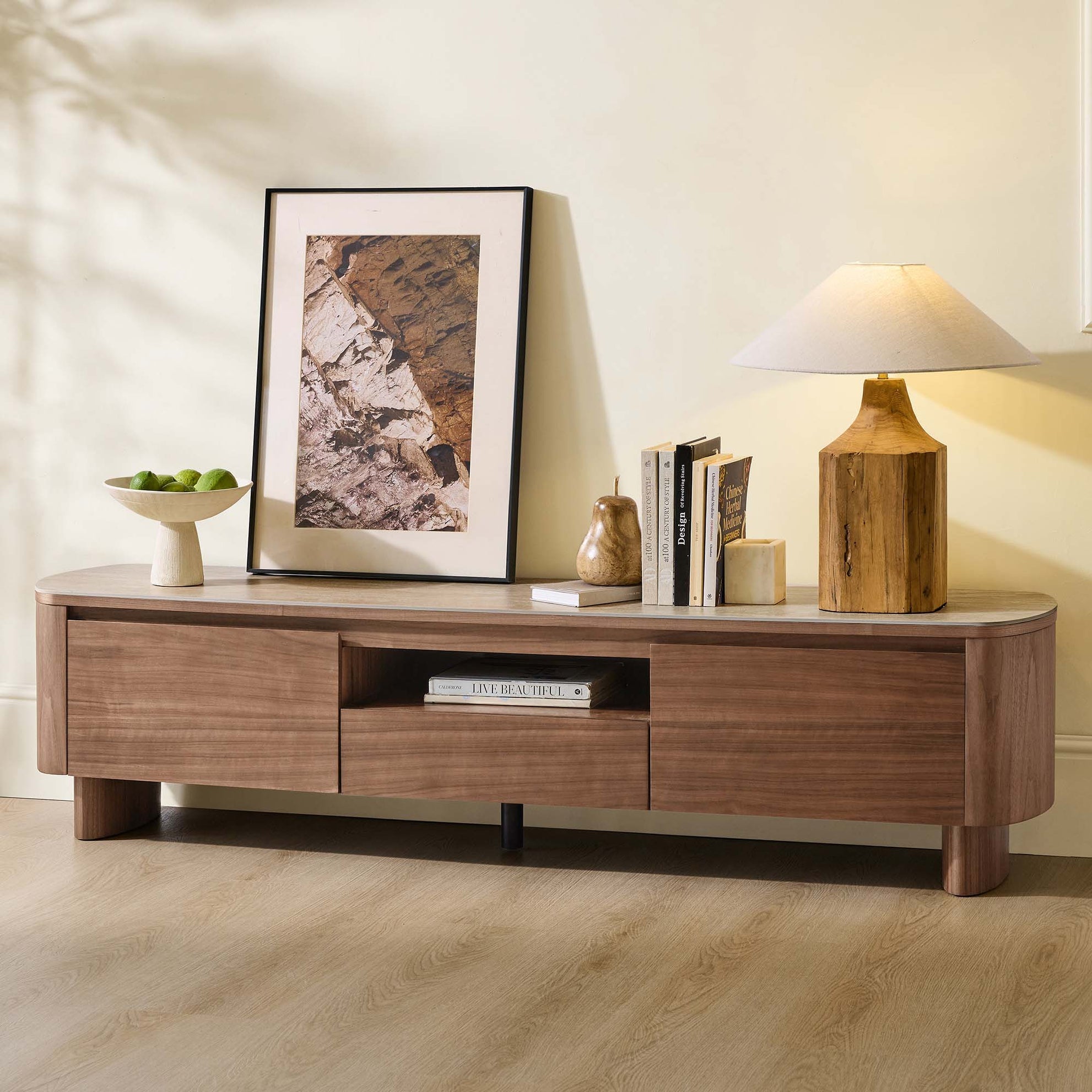 Clavon TV Unit with Travertine Top