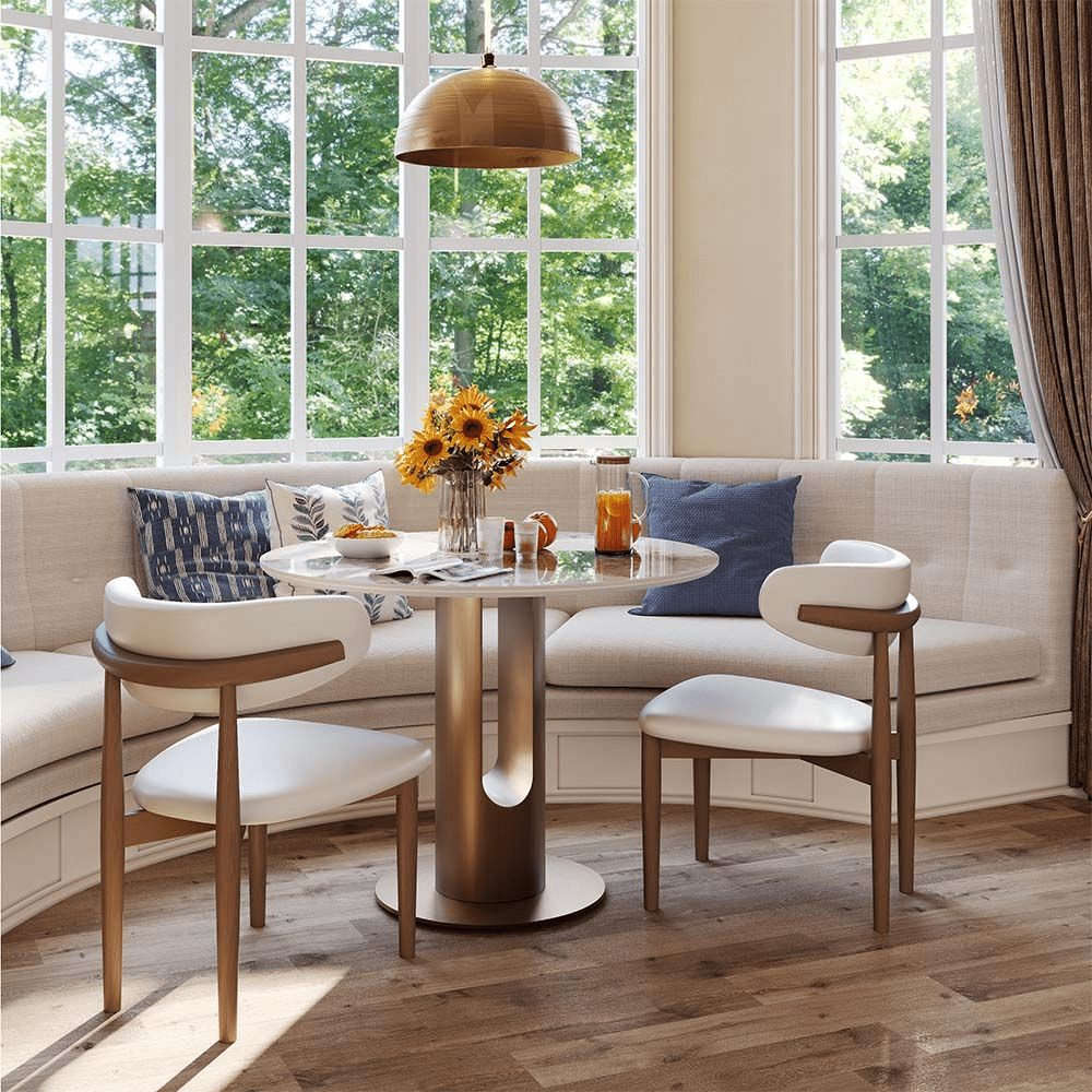 35" Modern White Glossy Sintered Stone Breakfast Nook Table - Exclusivia