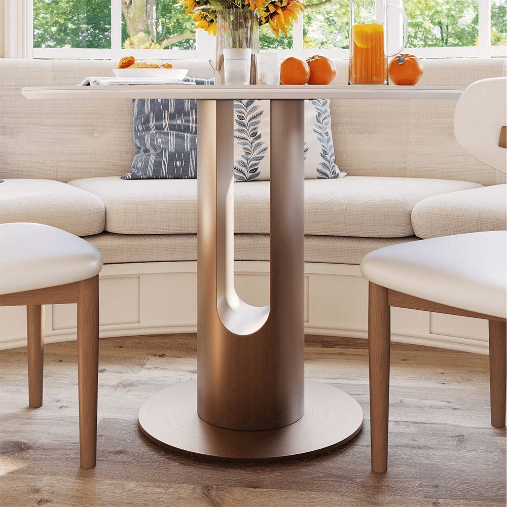 35" Modern White Glossy Sintered Stone Breakfast Nook Table - Exclusivia