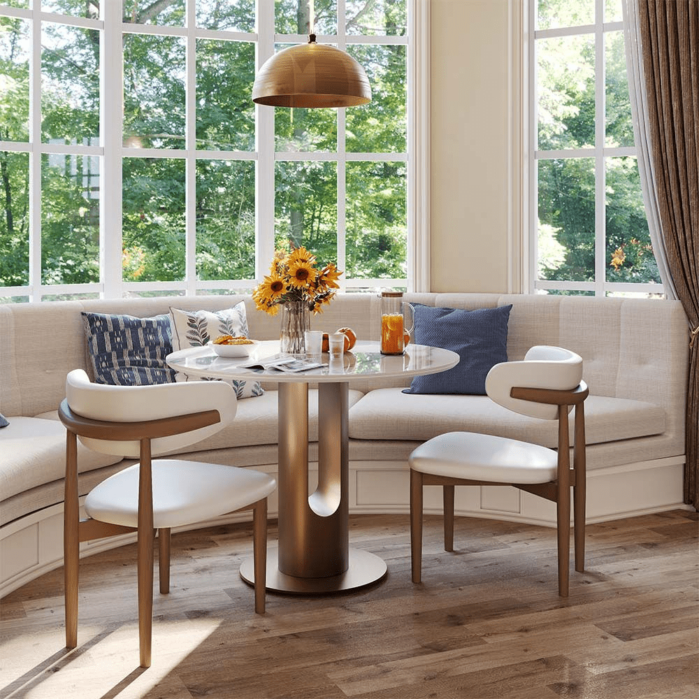 35" Modern White Glossy Sintered Stone Breakfast Nook Table - Exclusivia