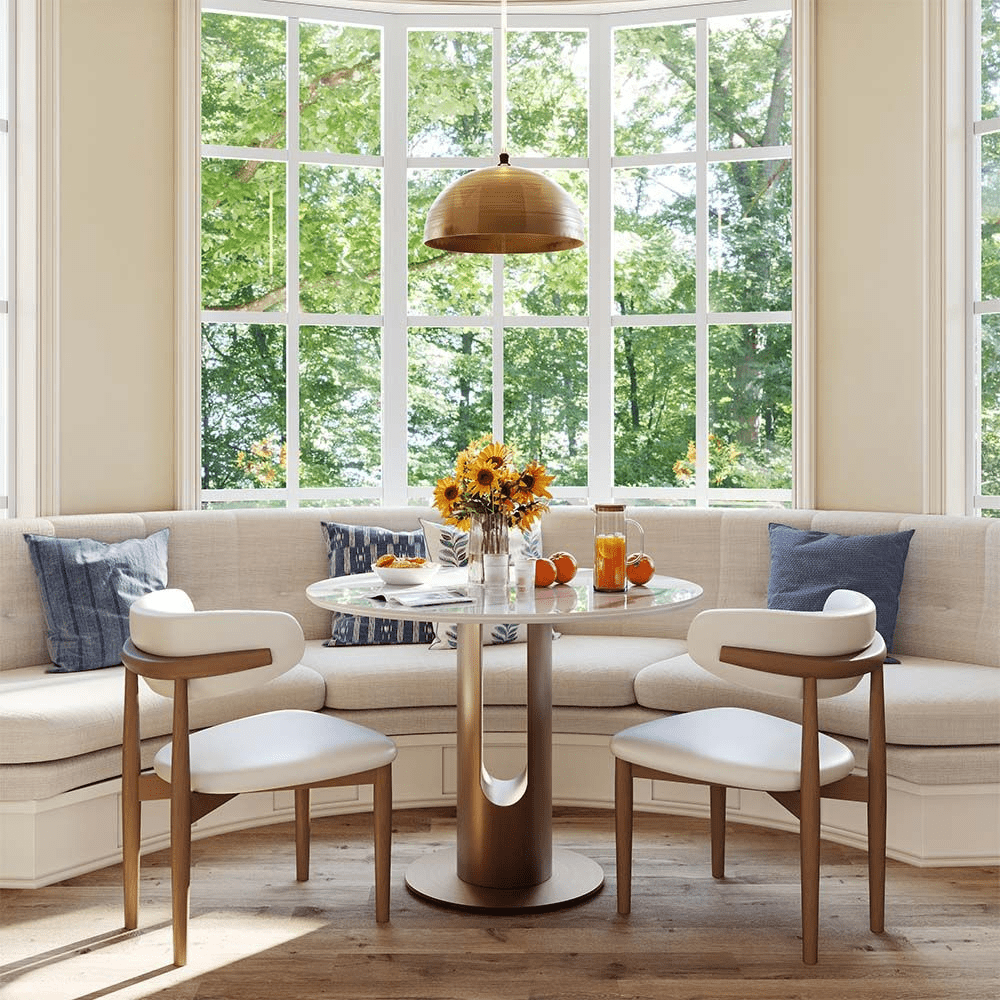 35" Modern White Glossy Sintered Stone Breakfast Nook Table - Exclusivia