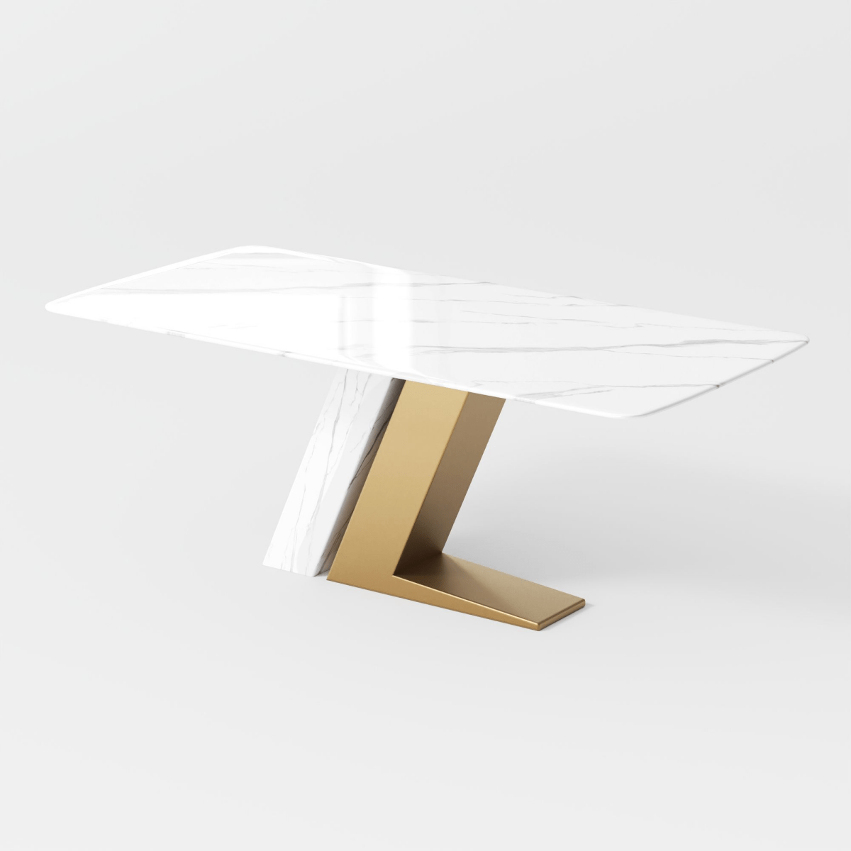 63" White & Gold Glossy Sintered Stone Dining Table - Exclusivia