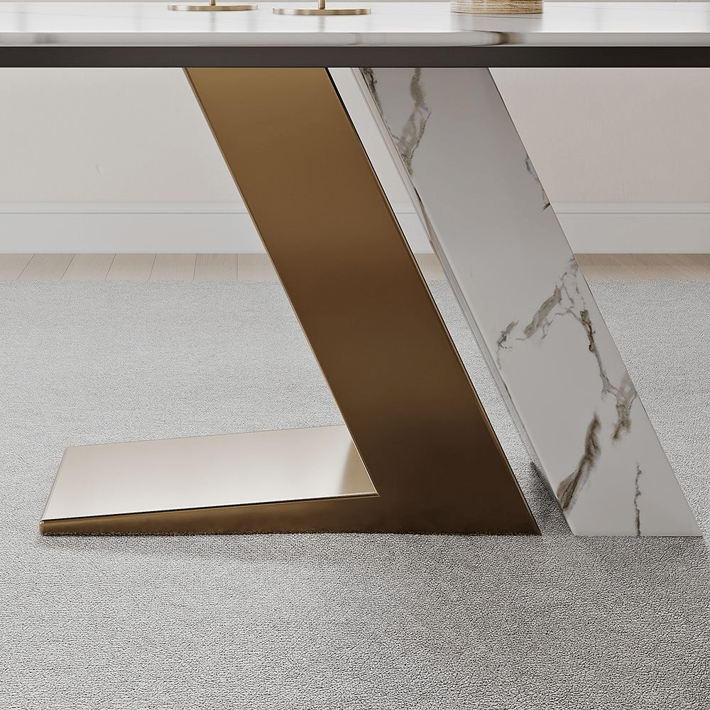 63" White & Gold Glossy Sintered Stone Dining Table - Exclusivia