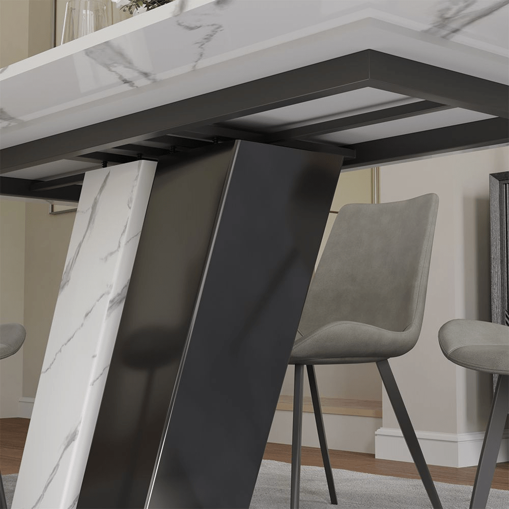 63" White & Gold Glossy Sintered Stone Dining Table - Exclusivia