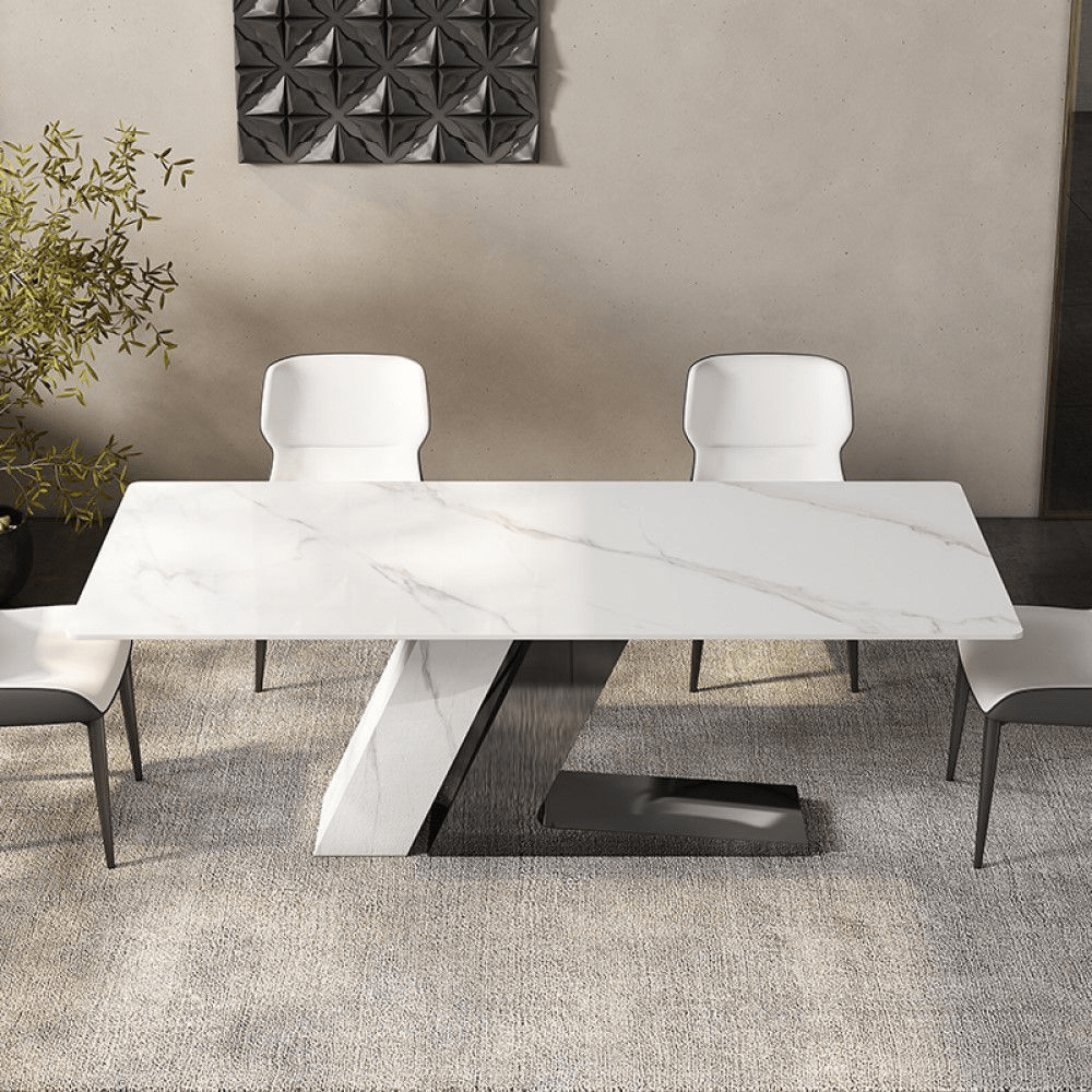 63" White & Gold Glossy Sintered Stone Dining Table - Exclusivia