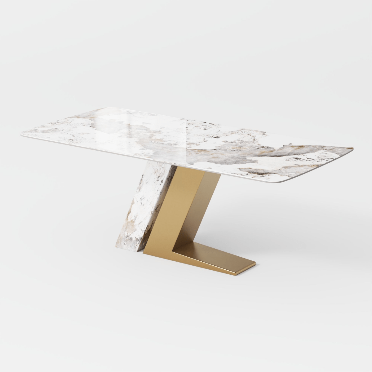 63" White & Gold Glossy Sintered Stone Dining Table - Exclusivia