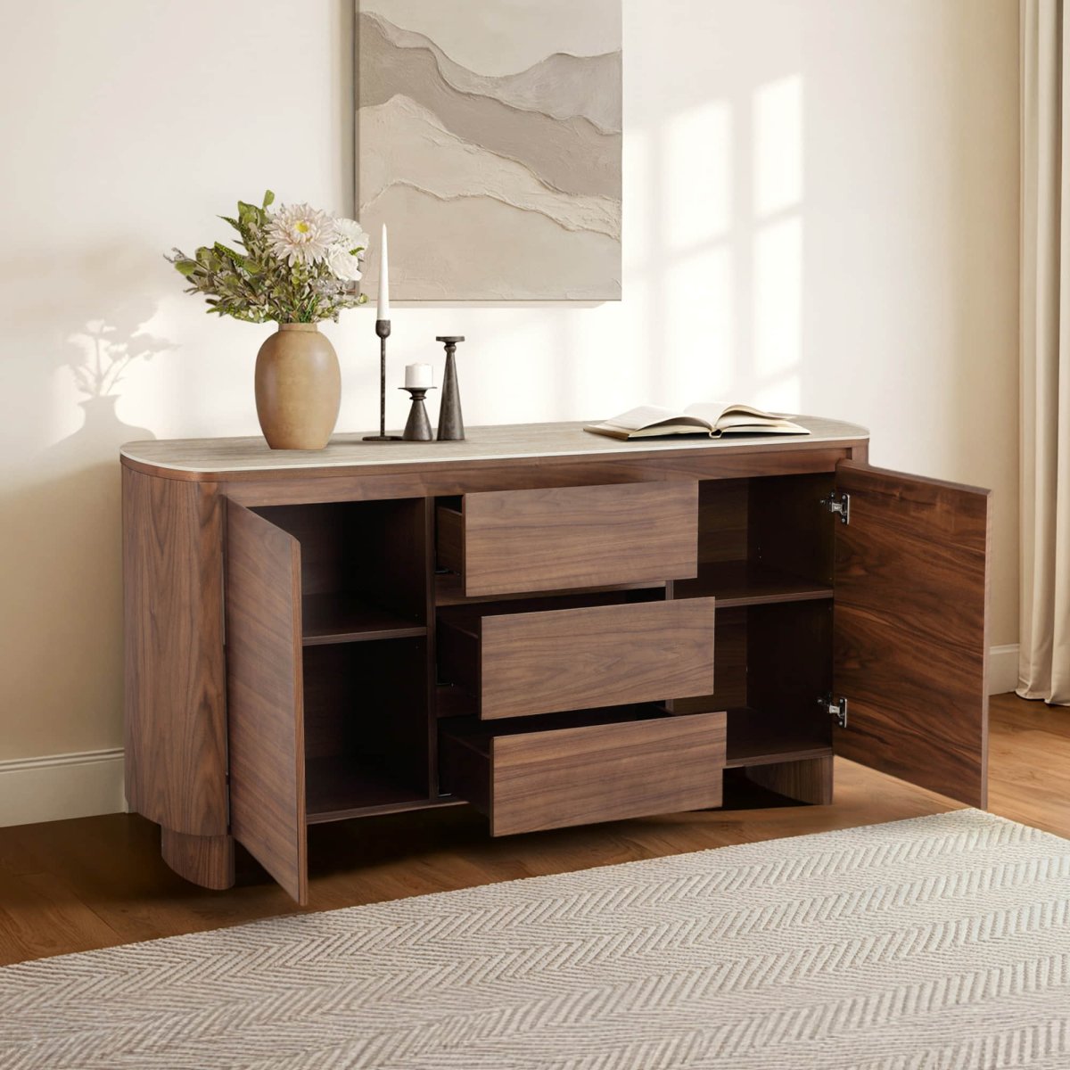 CARDEN Mid-Century Natural Wood Sideboard Buffet - Exclusivia