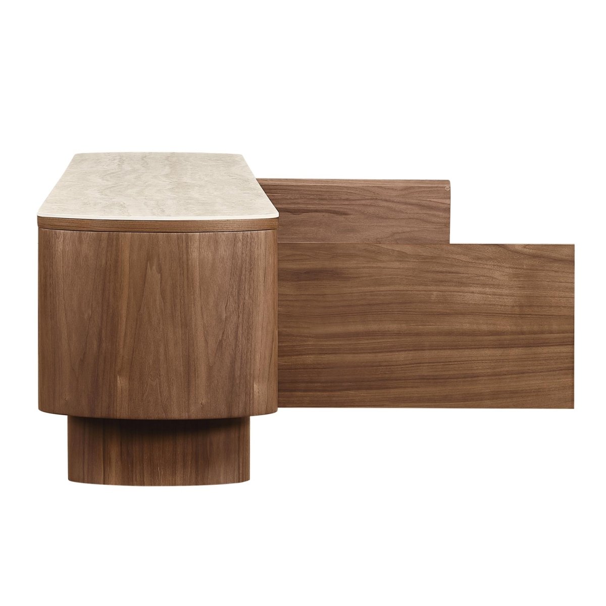 CLAVON Classic Open Shelf TV Stand with Travertine Top - Exclusivia