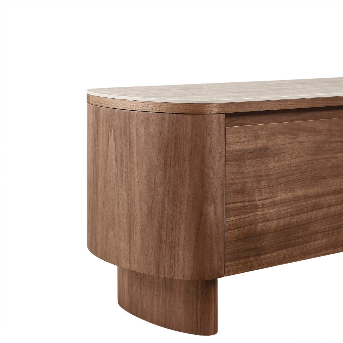 CLAVON Classic Open Shelf TV Stand with Travertine Top - Exclusivia