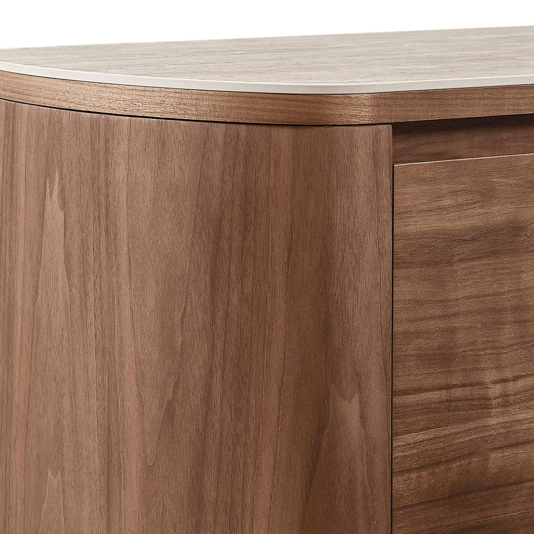CLAVON Classic Open Shelf TV Stand with Travertine Top - Exclusivia