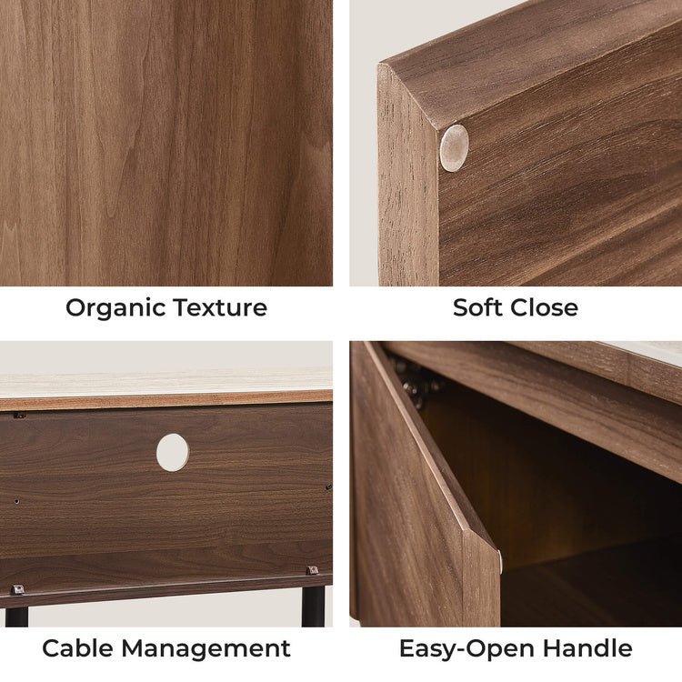 CLAVON Classic Open Shelf TV Stand with Travertine Top - Exclusivia