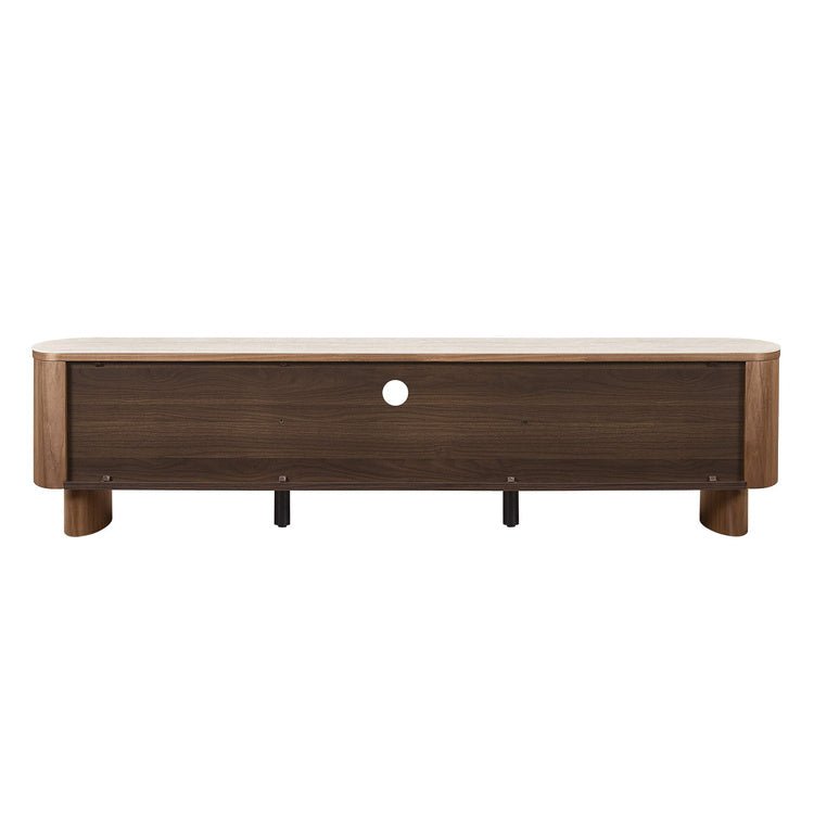 CLAVON Classic Open Shelf TV Stand with Travertine Top - Exclusivia