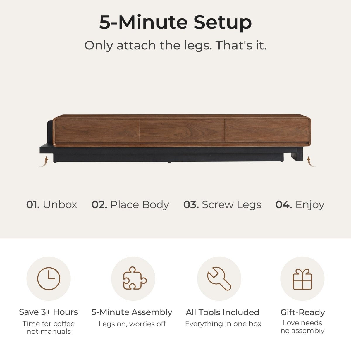 VERSONA Large-Capacity Solid Wood TV Media Console - Exclusivia