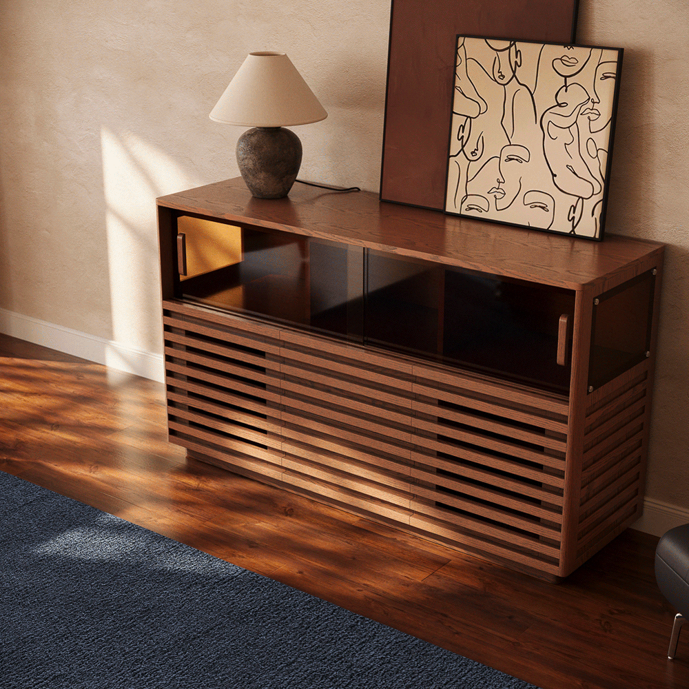 Atlas Mid-Century Slatted Storage Cabinet