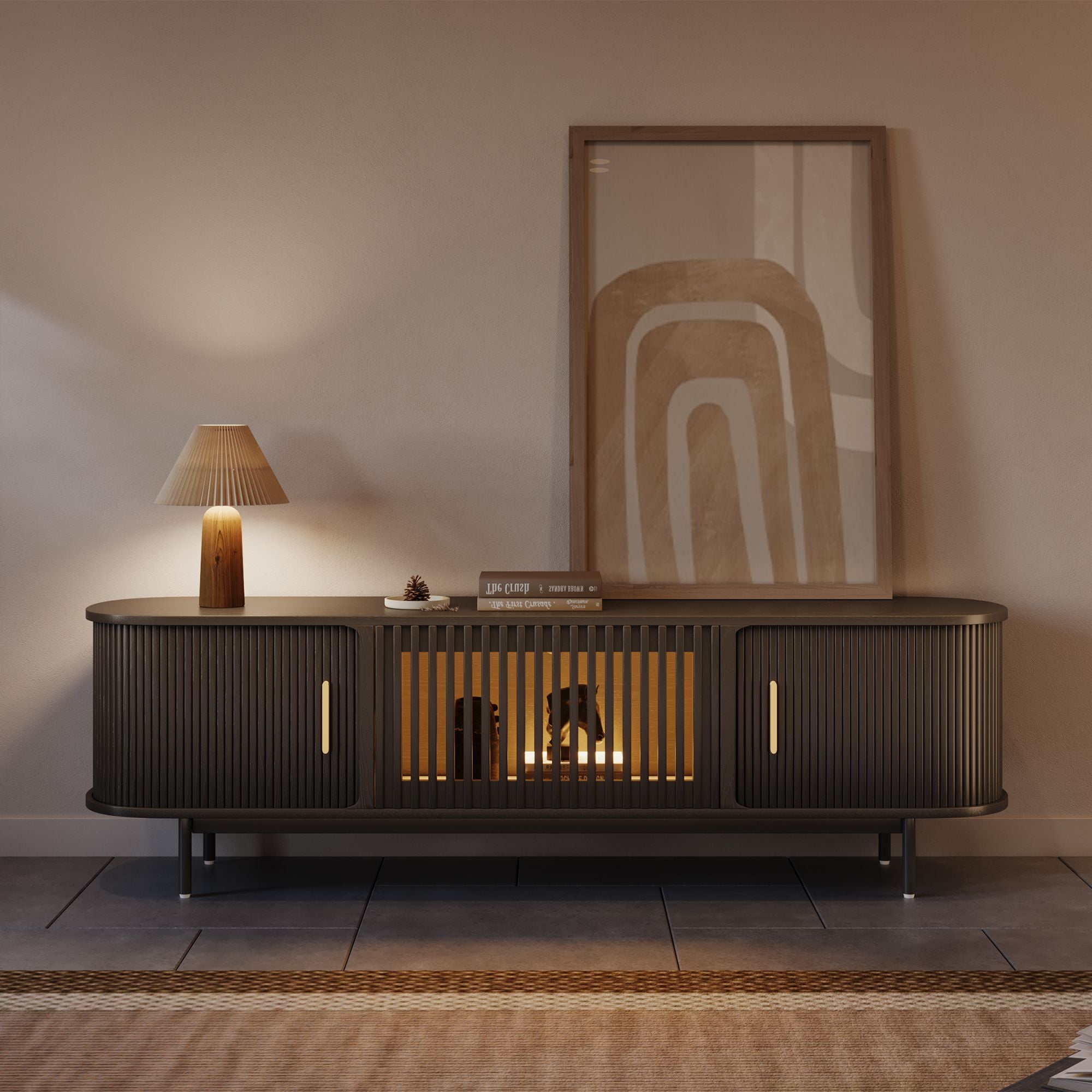 Solvra Mid-Century Tambour Door TV Stand