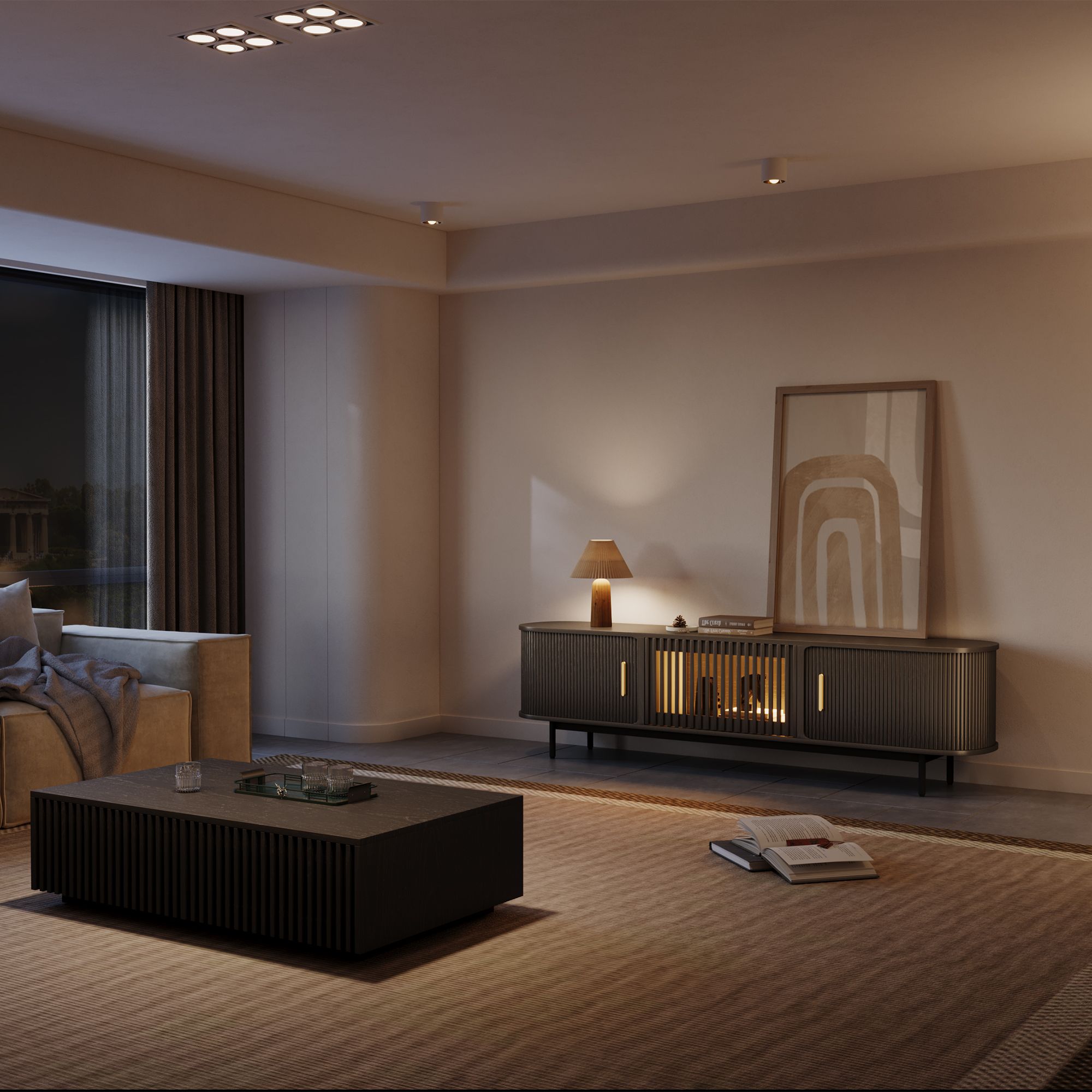 Solvra Mid-Century Tambour Door TV Stand