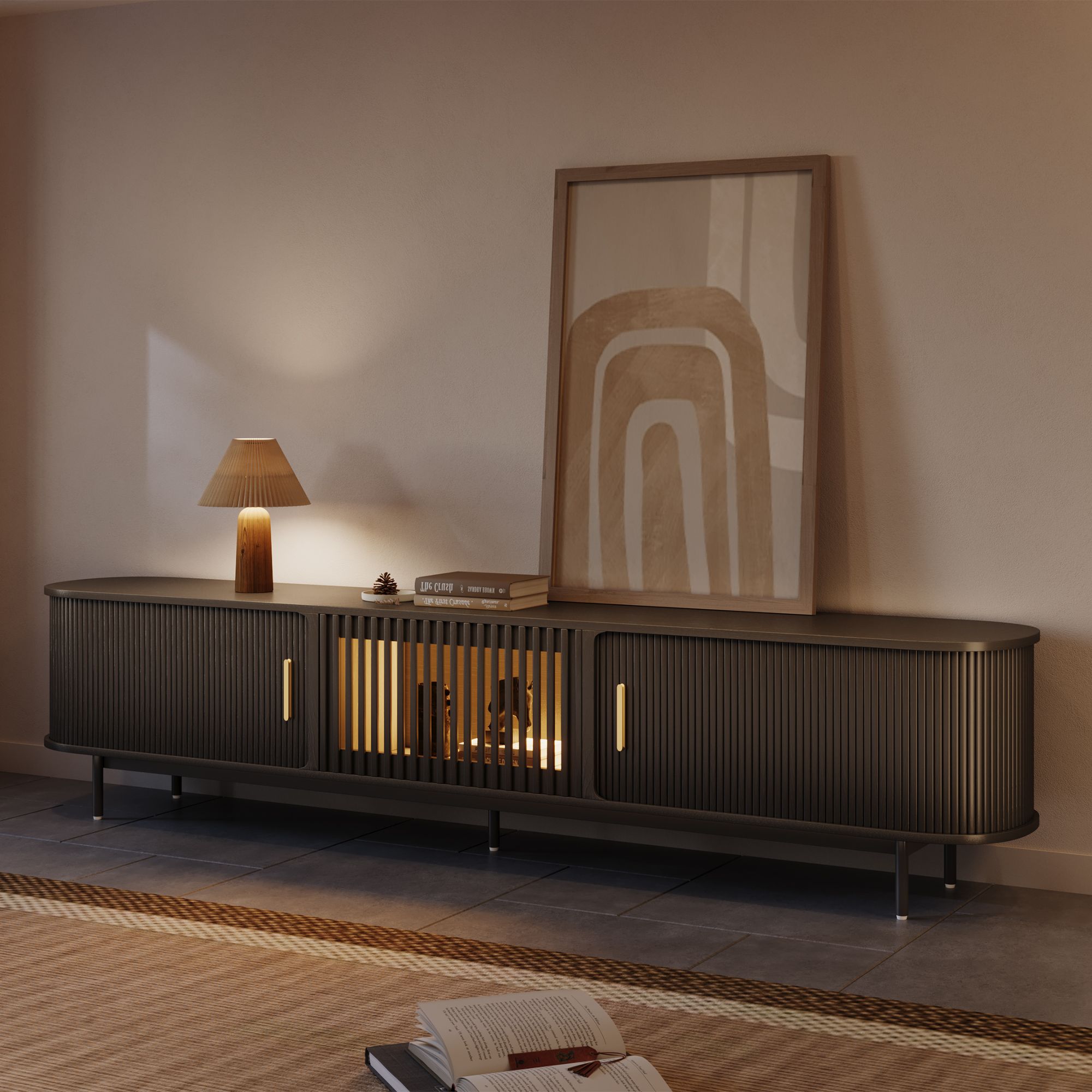 Solvra Mid-Century Tambour Door TV Stand