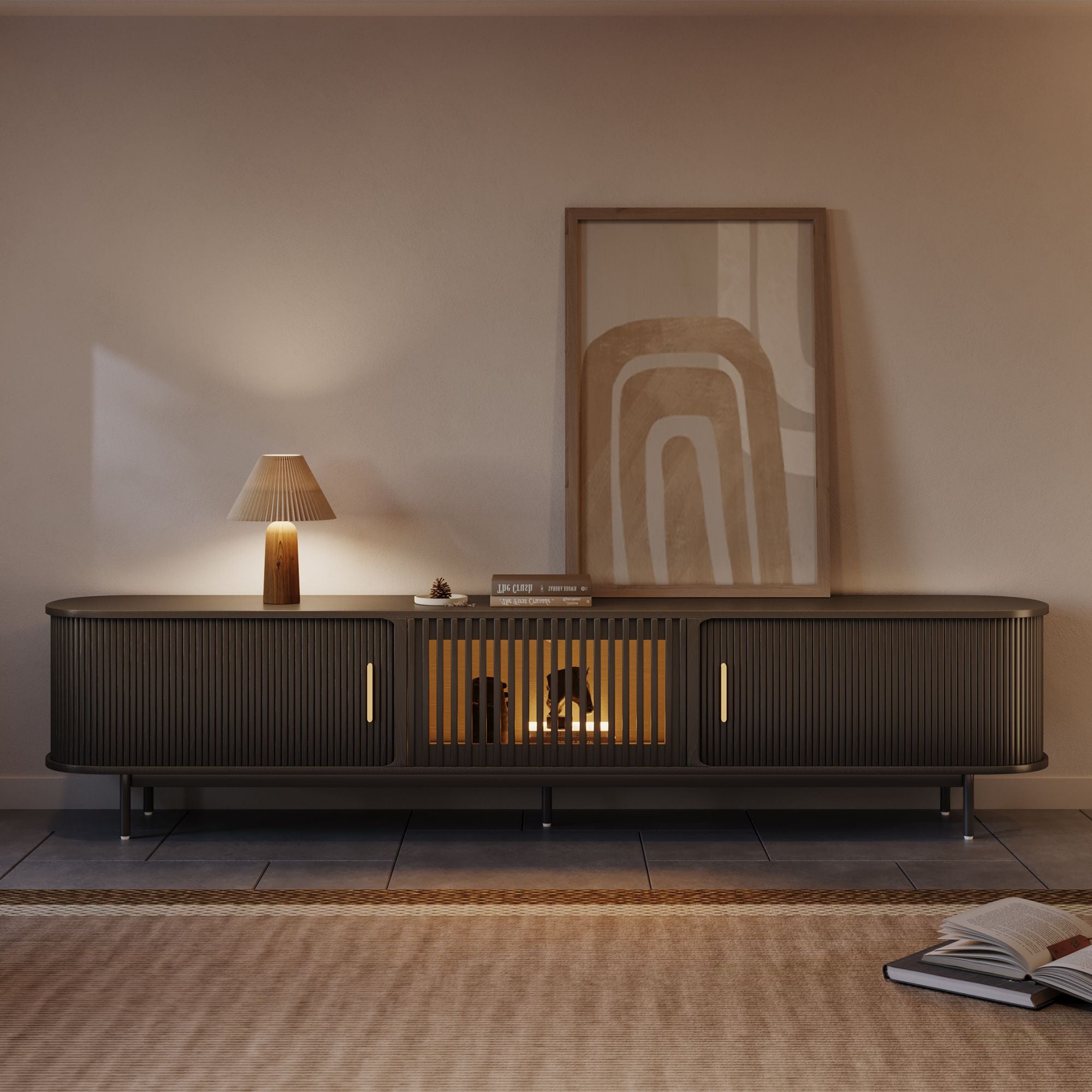 Solvra Mid-Century Tambour Door TV Stand