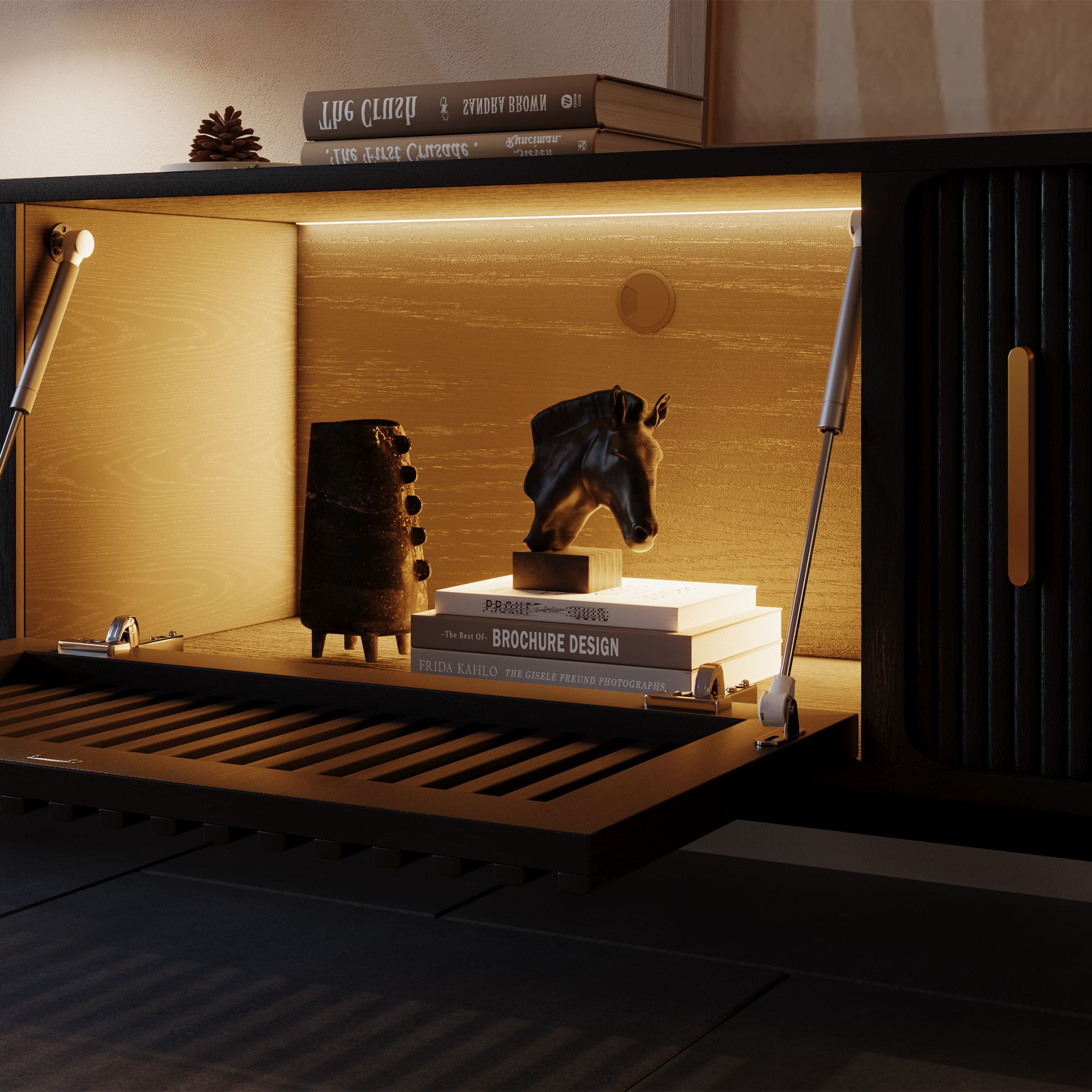 Solvra Mid-Century Tambour Door TV Stand