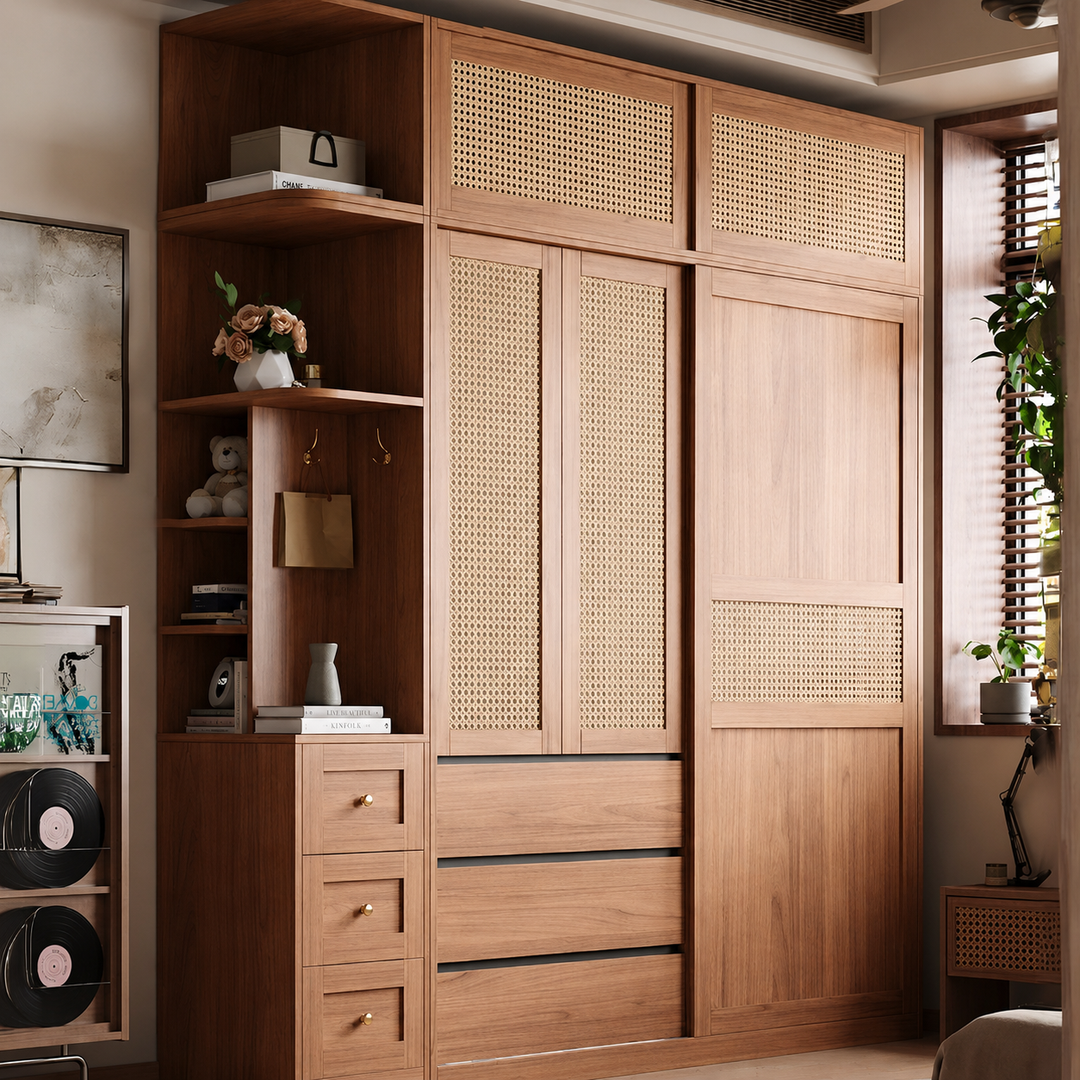 Akira Rustic Rattan Wardrobe