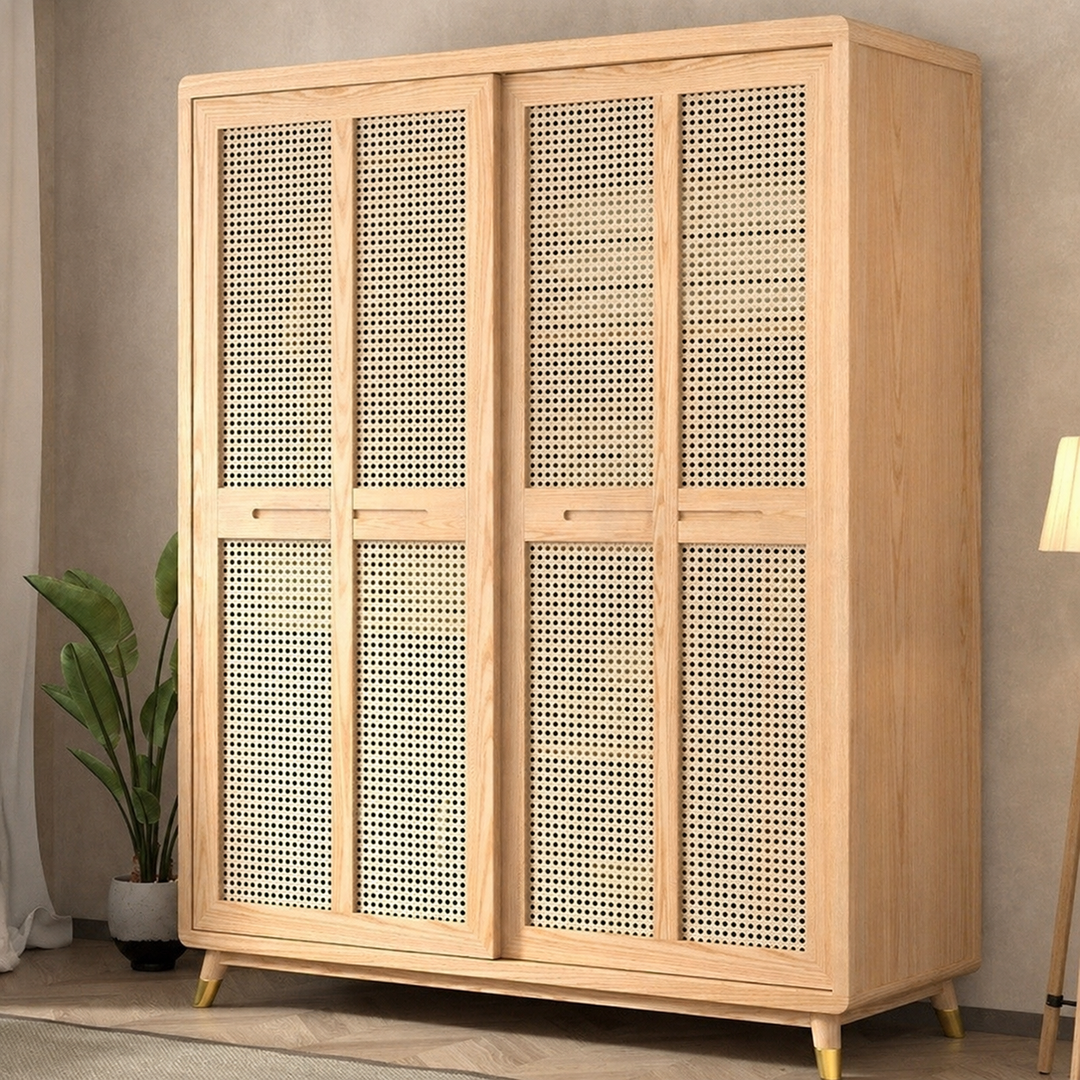 Dewi Japandi Rattan Wardrobe