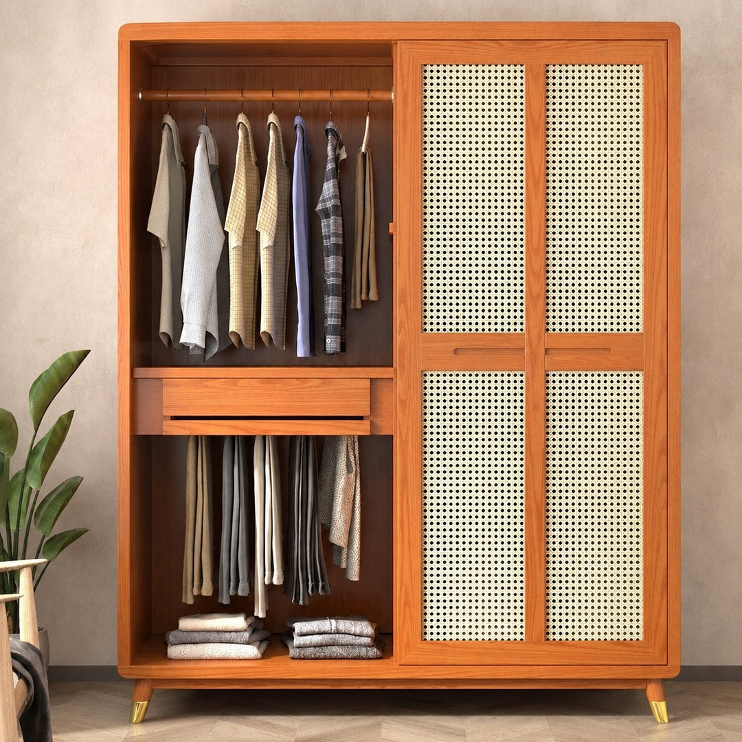 Dewi Japandi Rattan Wardrobe