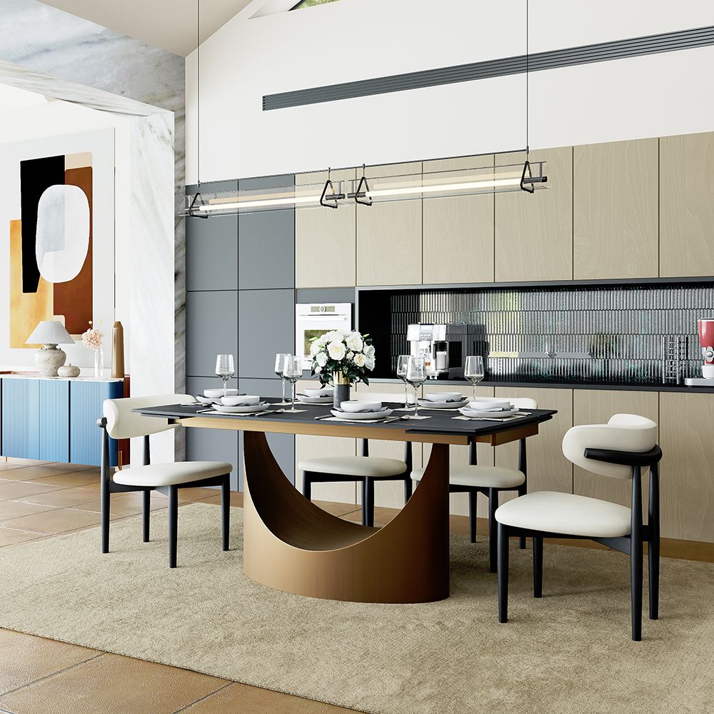 Hobart Extendable Glossy Sintered Stone Rectangular Dining Table