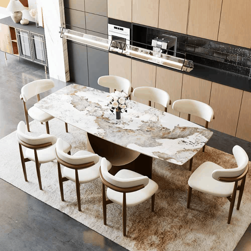 Hobart Extendable Glossy Sintered Stone Rectangular Dining Table