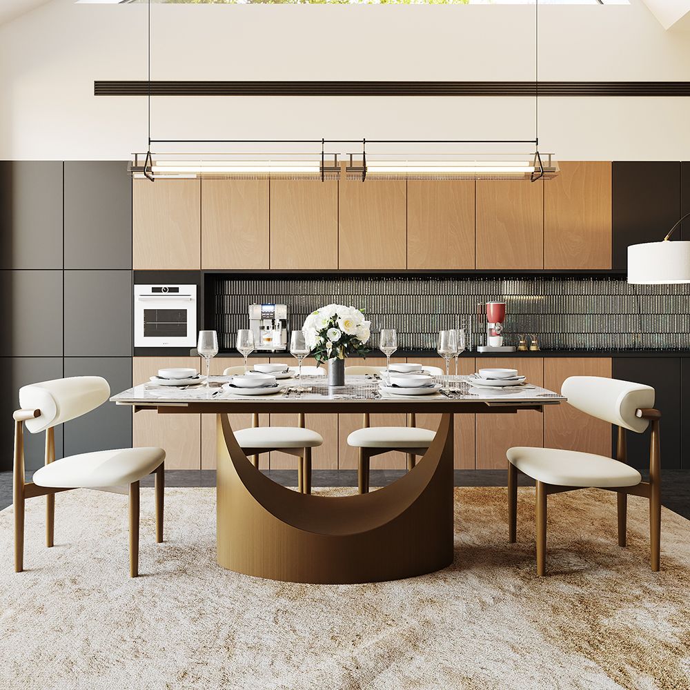 Hobart Extendable Glossy Sintered Stone Rectangular Dining Table