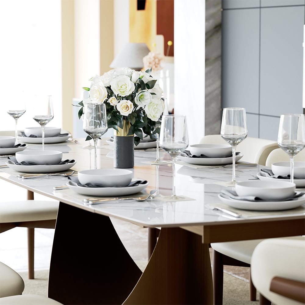 Hobart Extendable Glossy Sintered Stone Rectangular Dining Table