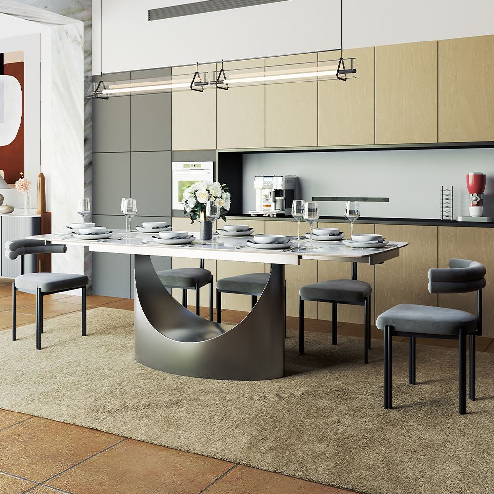 Hobart Extendable Glossy Sintered Stone Rectangular Dining Table