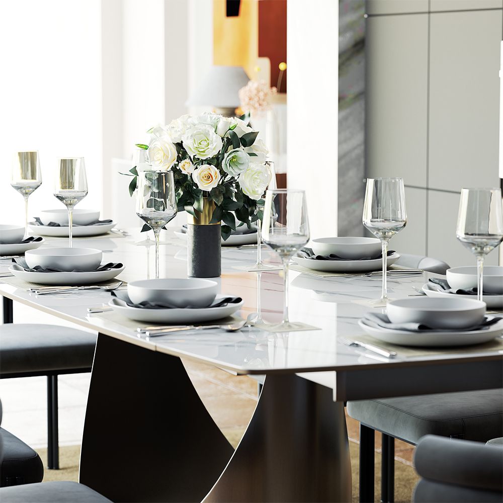 Hobart Extendable Glossy Sintered Stone Rectangular Dining Table