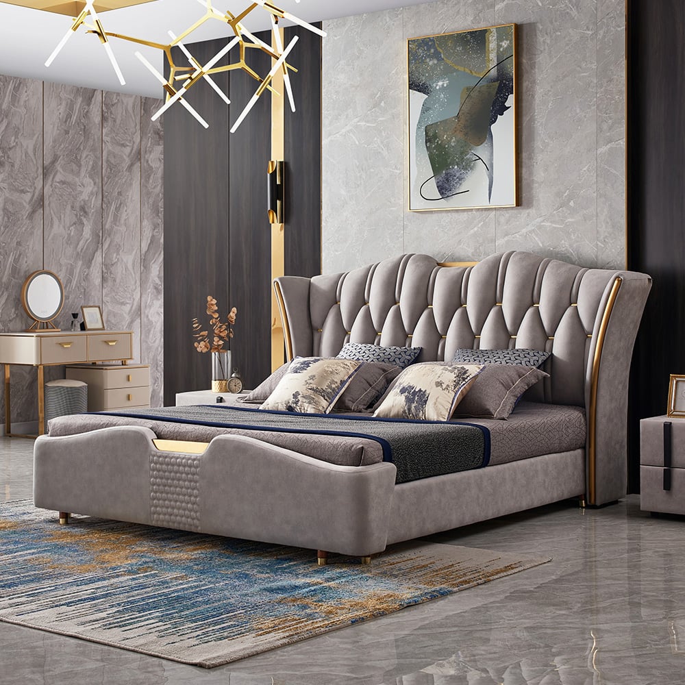 Norva Luxe Tufted Wingback Upholstered Bed