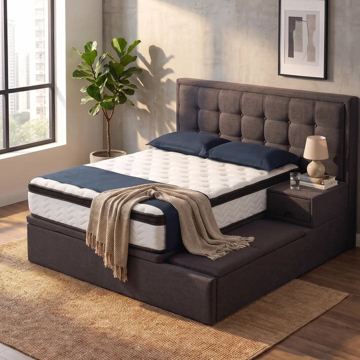 LUMEX Fabric Platform Storage Bed Frame