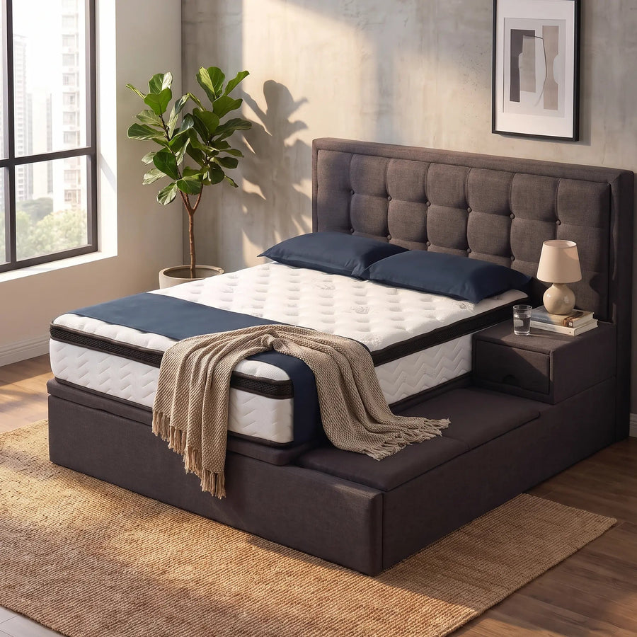 LUMEX Fabric Platform Storage Bed Frame