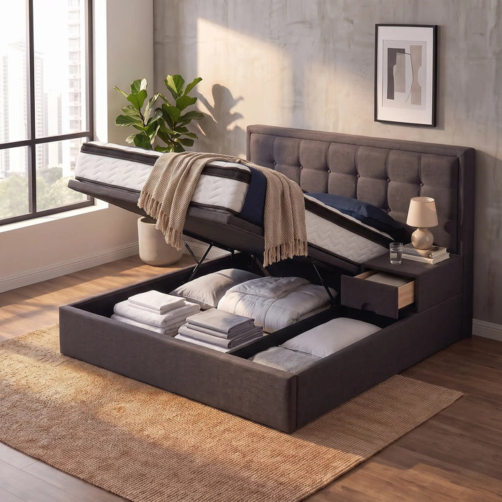LUMEX Fabric Platform Storage Bed Frame
