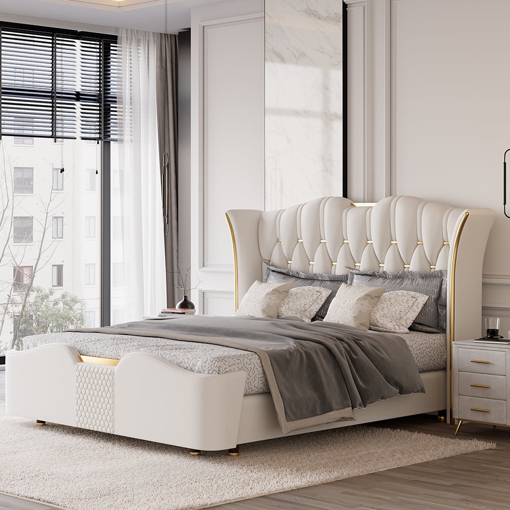 Norva Luxe Tufted Wingback Upholstered Bed