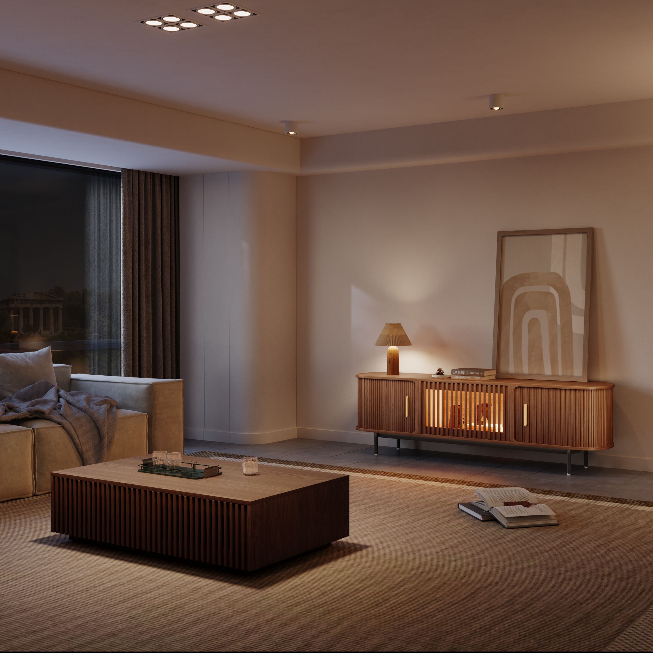 Solvra Mid-Century Tambour Door TV Stand