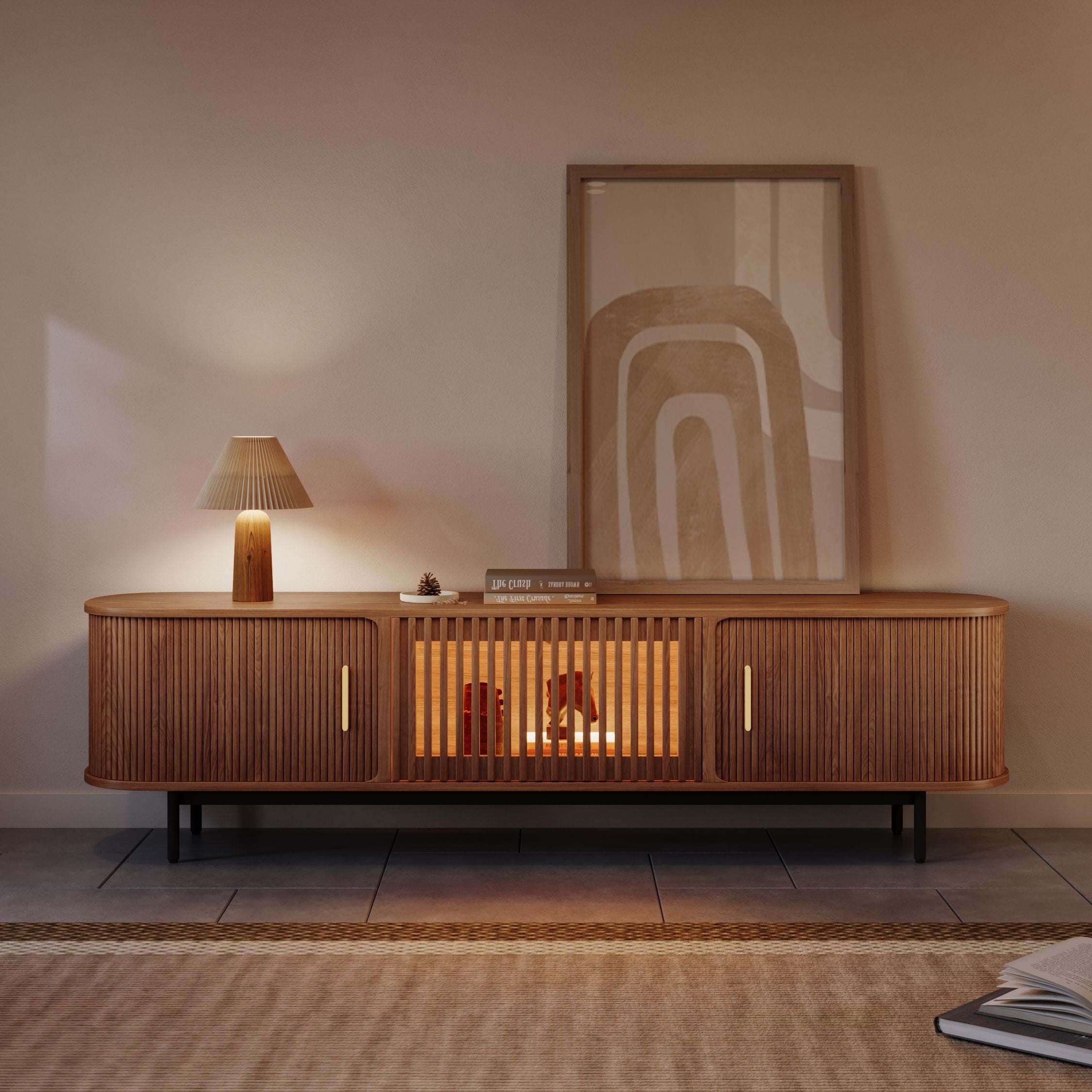 Solvra Mid-Century Tambour Door TV Stand