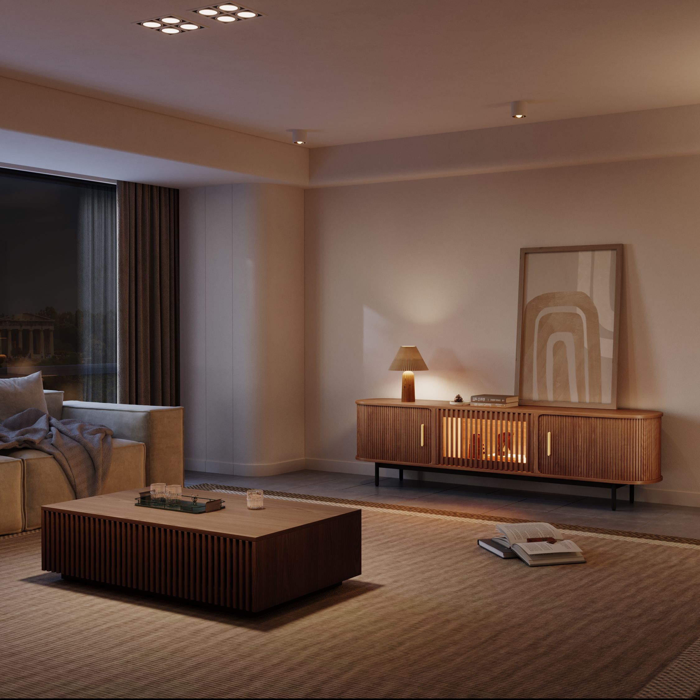 Solvra Mid-Century Tambour Door TV Stand