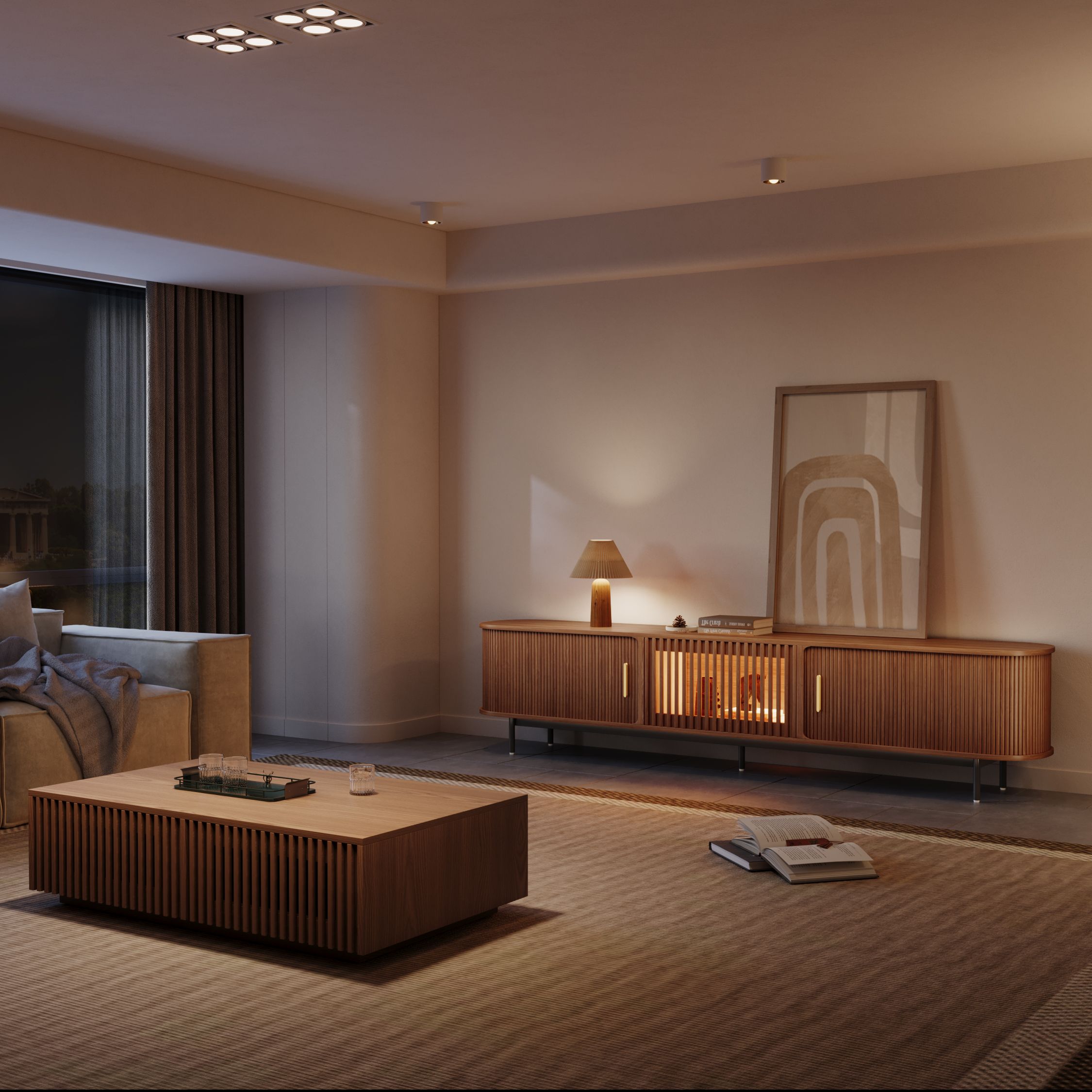 Solvra Mid-Century Tambour Door TV Stand