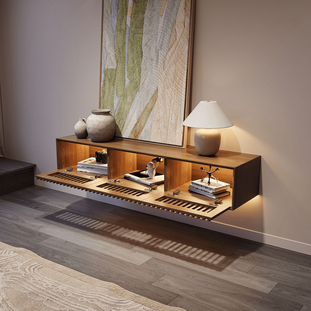 Aeolus Mid - Century Floating LED TV Console - Exclusivia