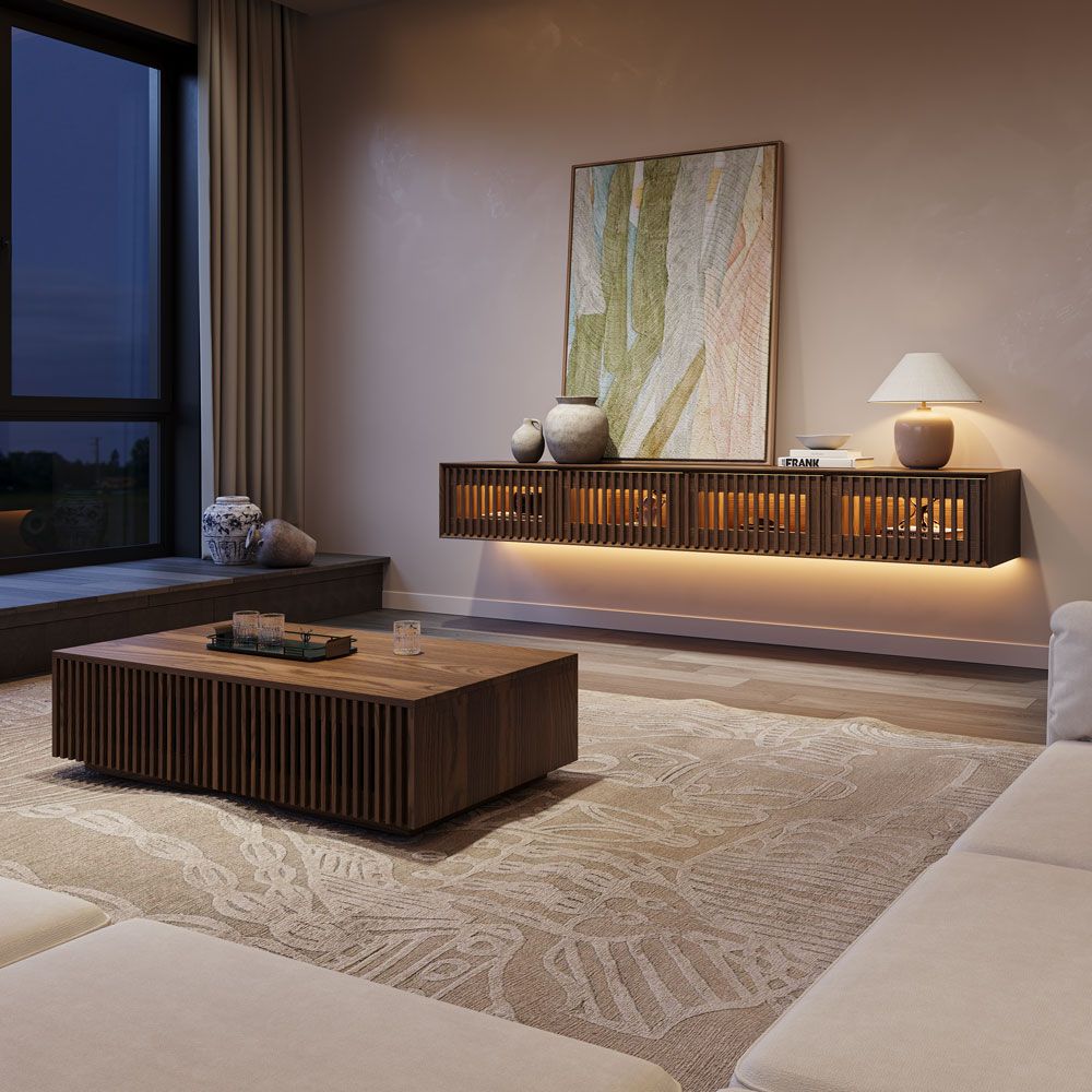 Aeolus Mid-Century Floating LED TV Console - Exclusivia